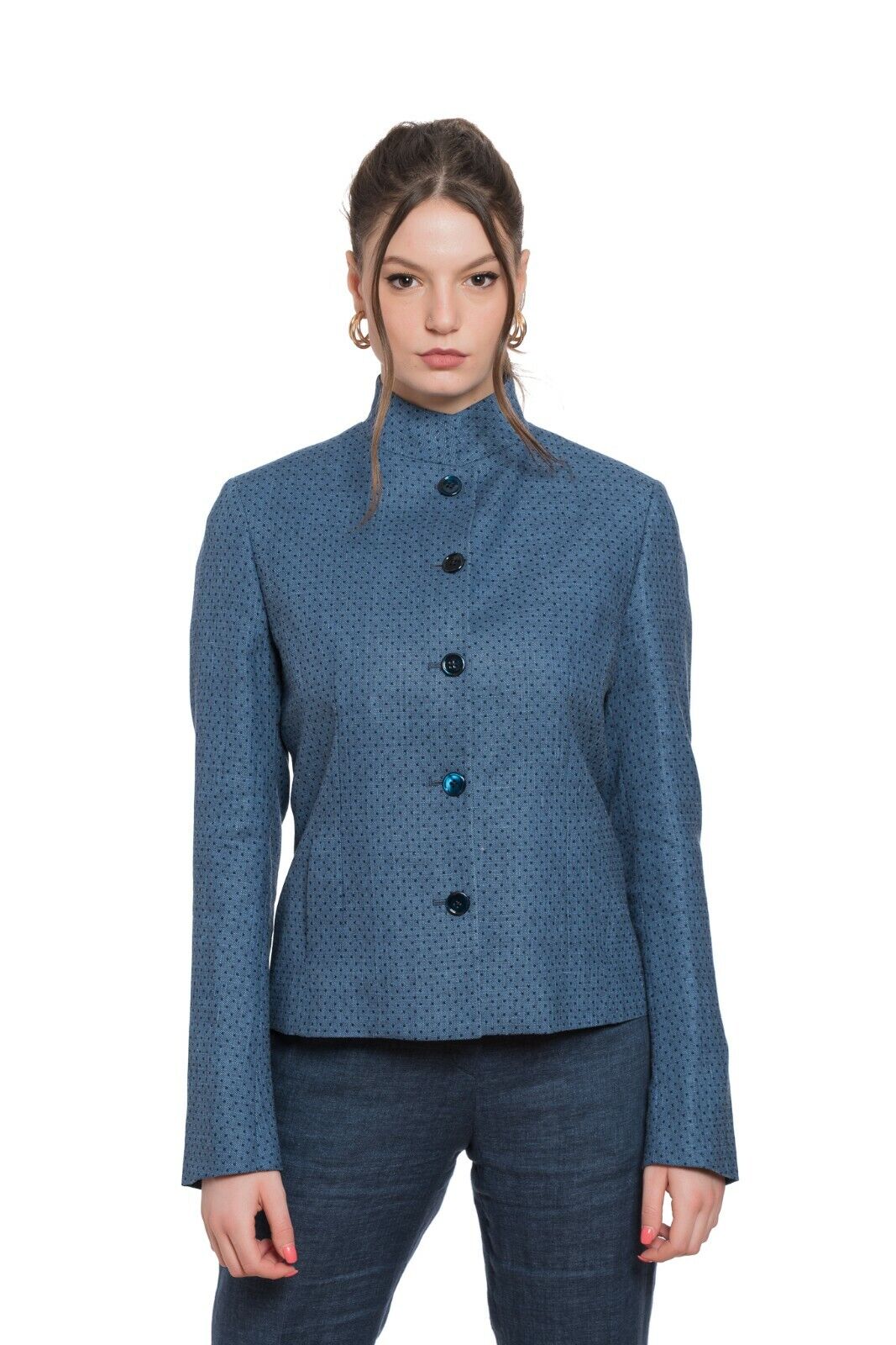 Pre-owned Belvest Linen Wool Blue Woman Korean Jacket Blazer 42 It / 6 Us / 38 Fr