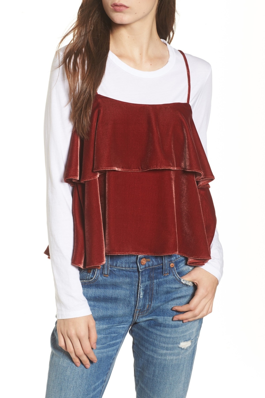 Madewell 152451 Women's Ruffle Velvet Camisole Top Spiced Rose Sz. Medium
