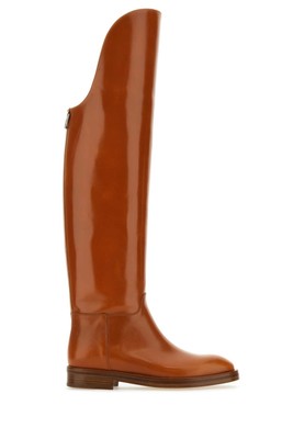 Pre-owned Durazzi Milano Caramel Leather Equestran Boots In Brown