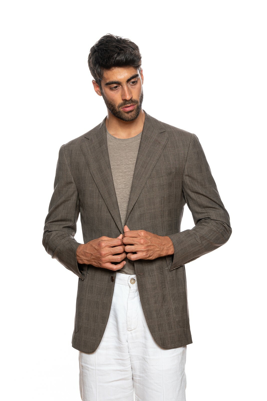Pre-owned Sartoria Partenopea Napoli Dove Grey Check Wool 130's Jacket 40 Us / 50 Eu 7r