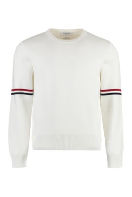 Pre-owned Thom Browne Long Sleeve Crew-neck Sweater In White