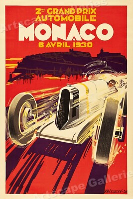1930 Monaco French Riviera Vintage Style Racing Poster - 16x24
