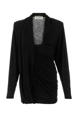 Pre-owned Saint Laurent Black Wool Mini Dress 38 Fr In Noir
