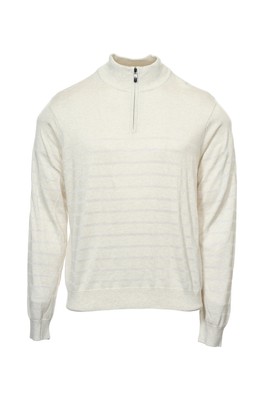 Perry Ellis Mens Oatmeal Heather Striped 1/2 Half Zip Sweater $70