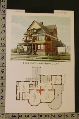 1893 ARCHITECTURE HOME DECOR DESIGN VICTORIAN BRIDGEPORT CONNECTICUT PRINT SK12