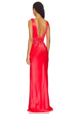 Pre-owned Amanda Uprichard Rosemary Silk Maxi Dress In Crimson - Size M In Red