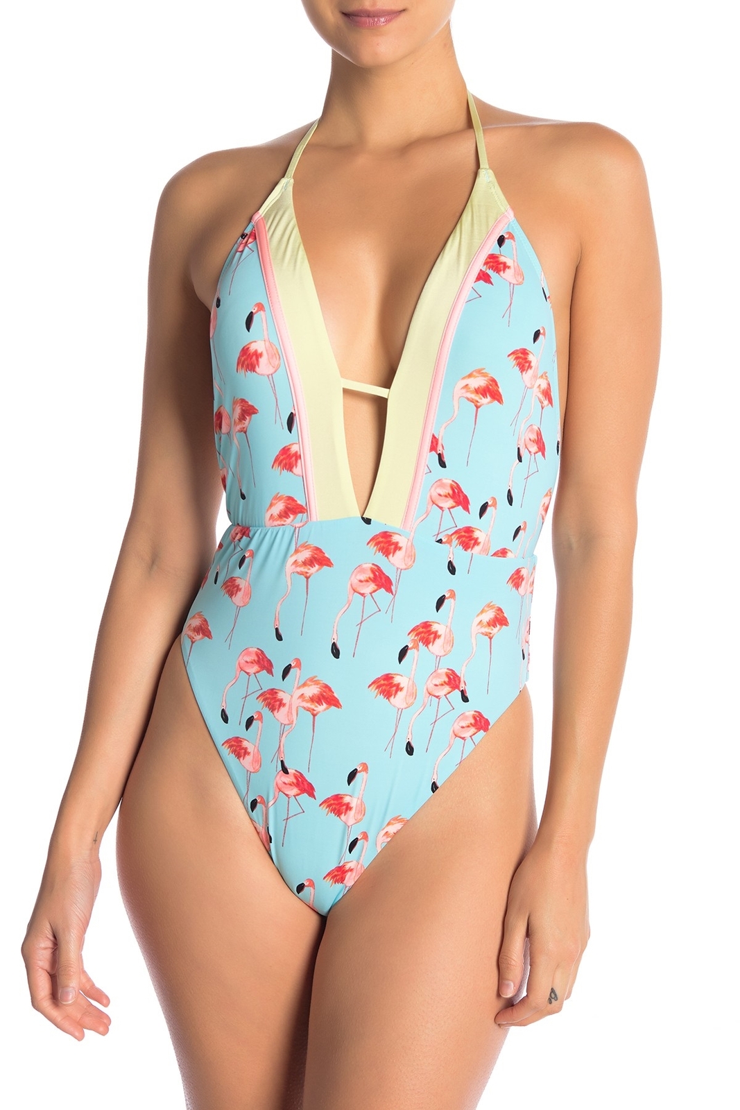 The Bikini Lab Flamingle Halter One-Piece Swimsuit Sz. Small 140567