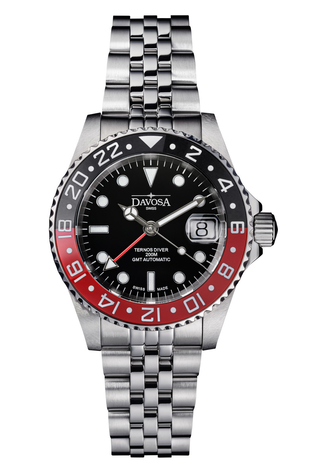 Pre-owned Davosa Ternos Ceramic Automatic Diving Watch Black Red Gmt Bezel 40mm - 16159009