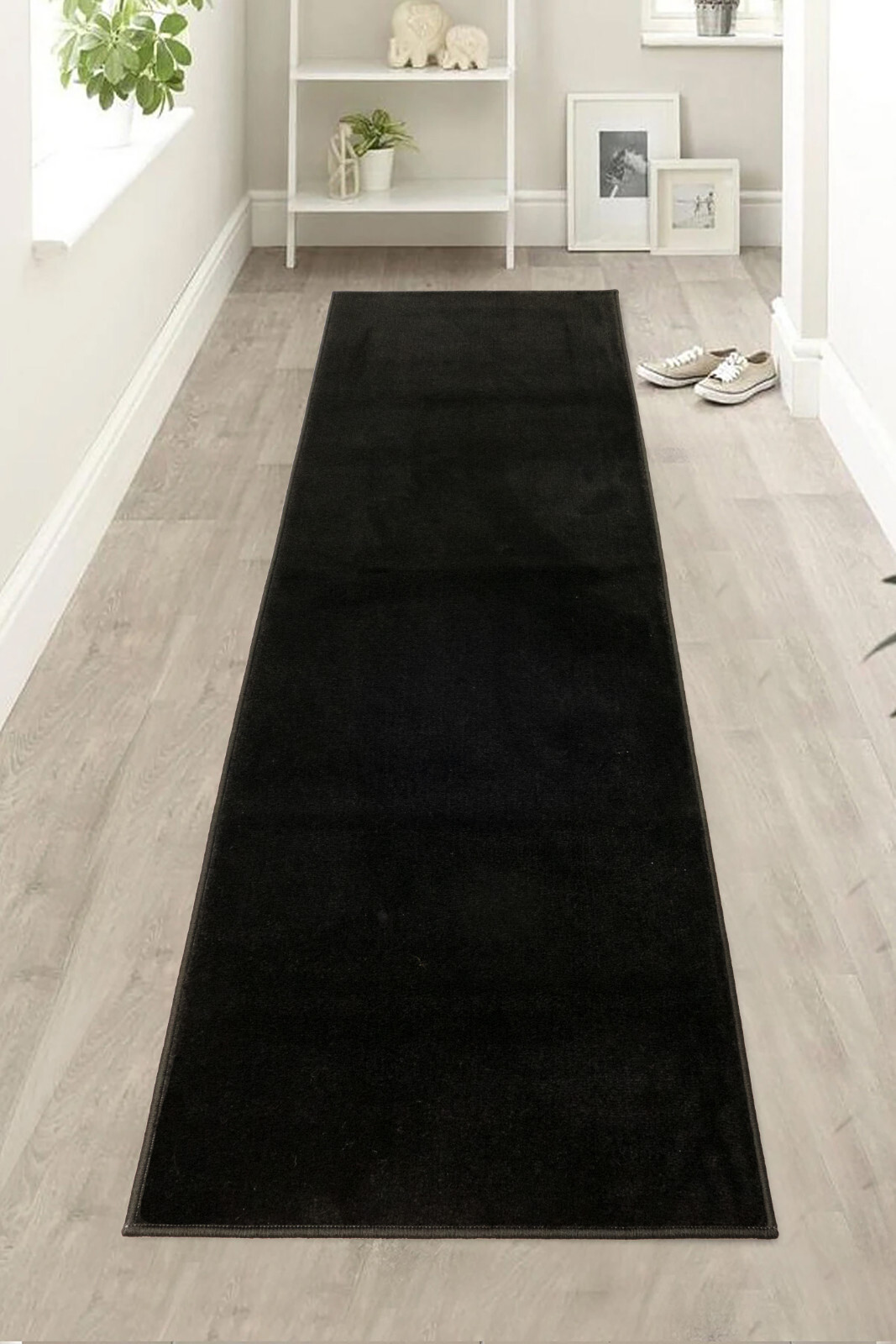 Custom Size Euro Collection Black Color Medium Pile Washable Non Slip Runner Rug