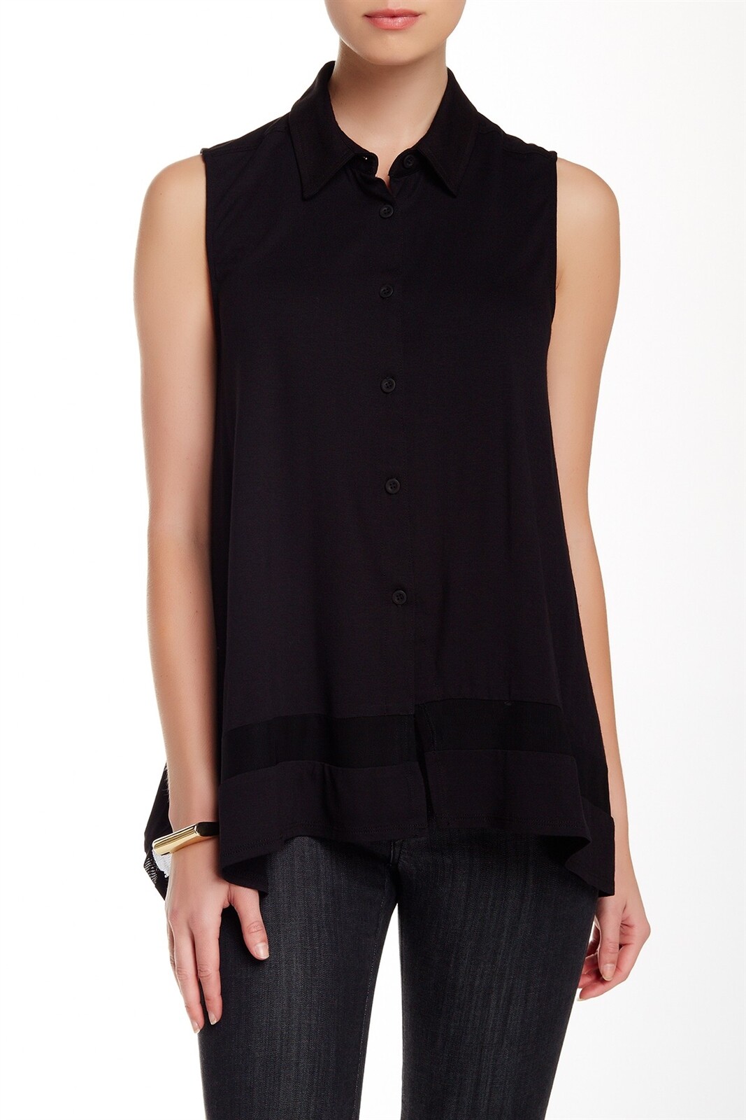 Blue Pearl by Allen Schwartz Womens Black Mesh Insert Blouse Size Medium