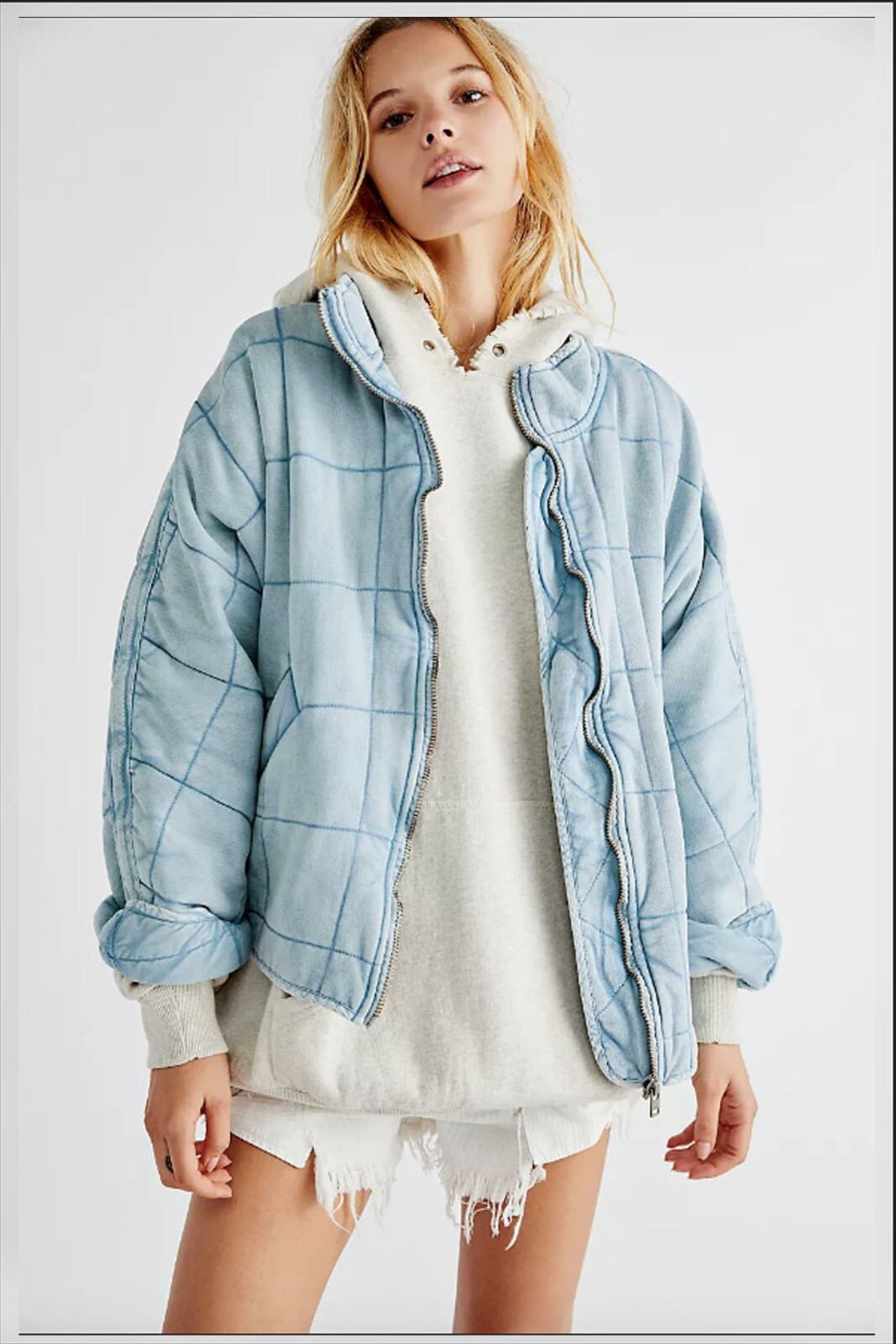 Free People Dolman Quilted Knit Jacket Top Oversized Zip-up