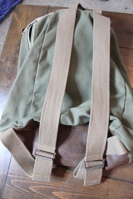 Rare Vintage Jansport Olive Canvas Leather Drawstring Rucksack Backpack