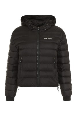 Pre-owned Palm Angels Hooded Full-zip Down Jacket In Black
