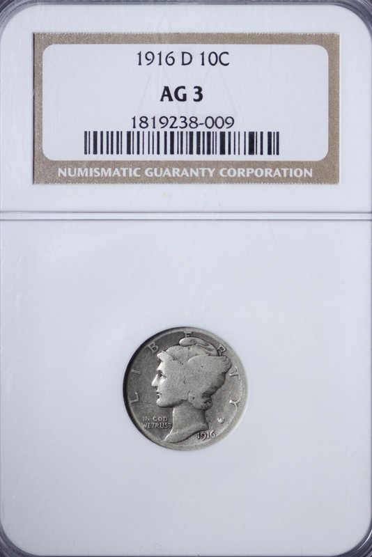 1916-D Mercury Dime NGC AG 3 Key Date! JVLLA