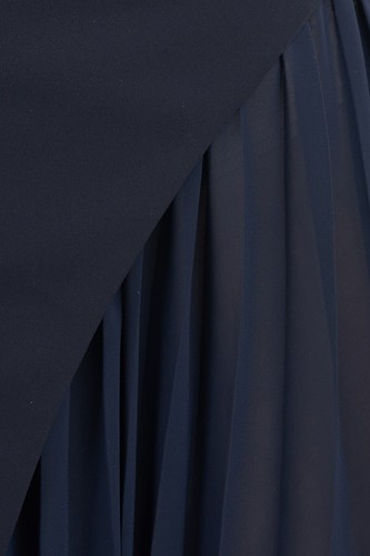 Pre-owned Kay Unger Illusion Jewel Neck Sleeveless Zipper Closure Asymmetrical Skirt In Navy Blue