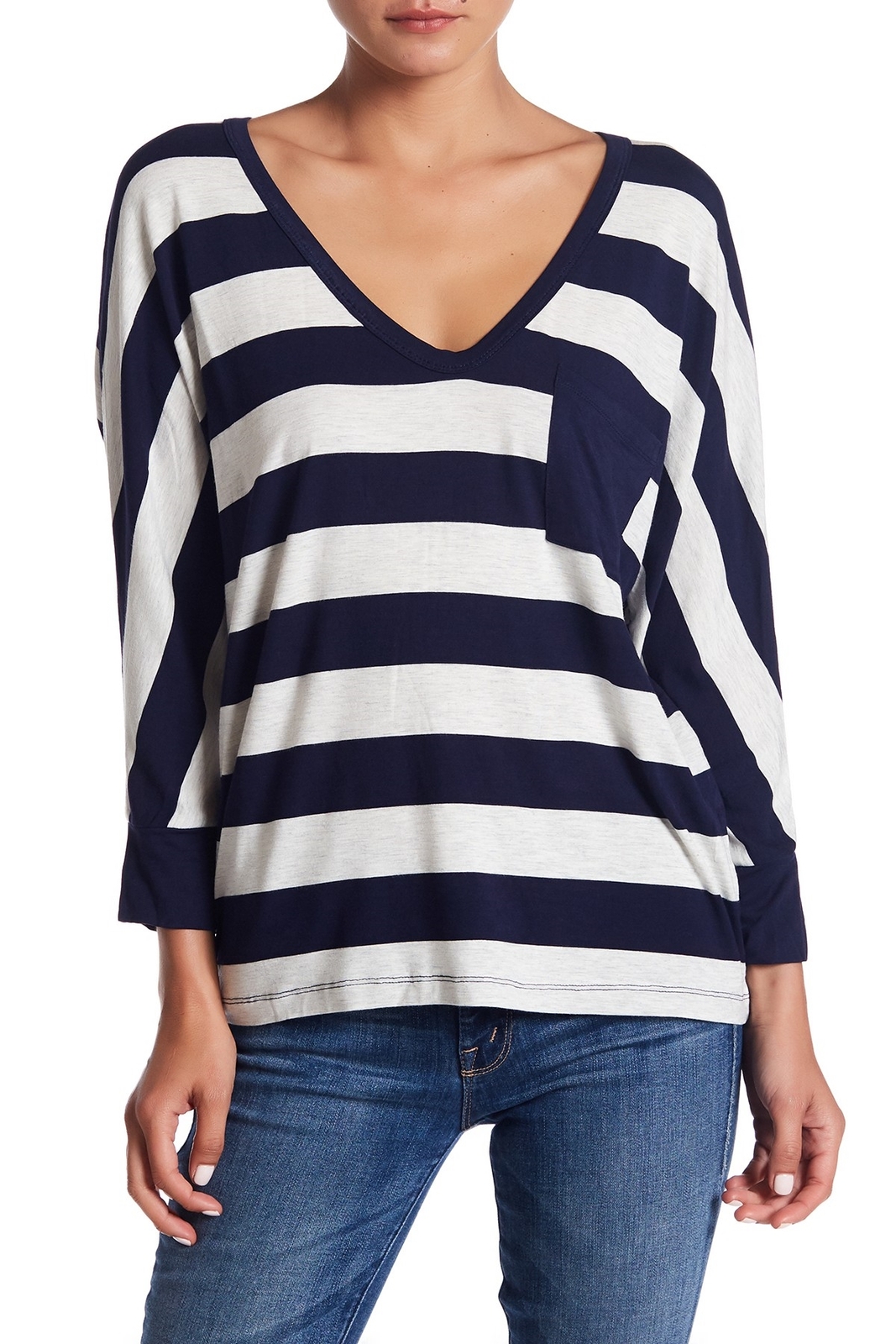 H By Bordeaux 155714 Women's Large Stripe Dolman Tee White Navy Dusk Sz. Medium