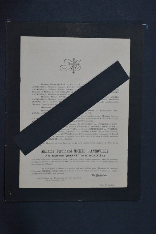 Michel D'Annoville NÃ©E Quesnel De La MoriniÃ¨Re, 1827-1891, Hauteville-Sur-Mer,50