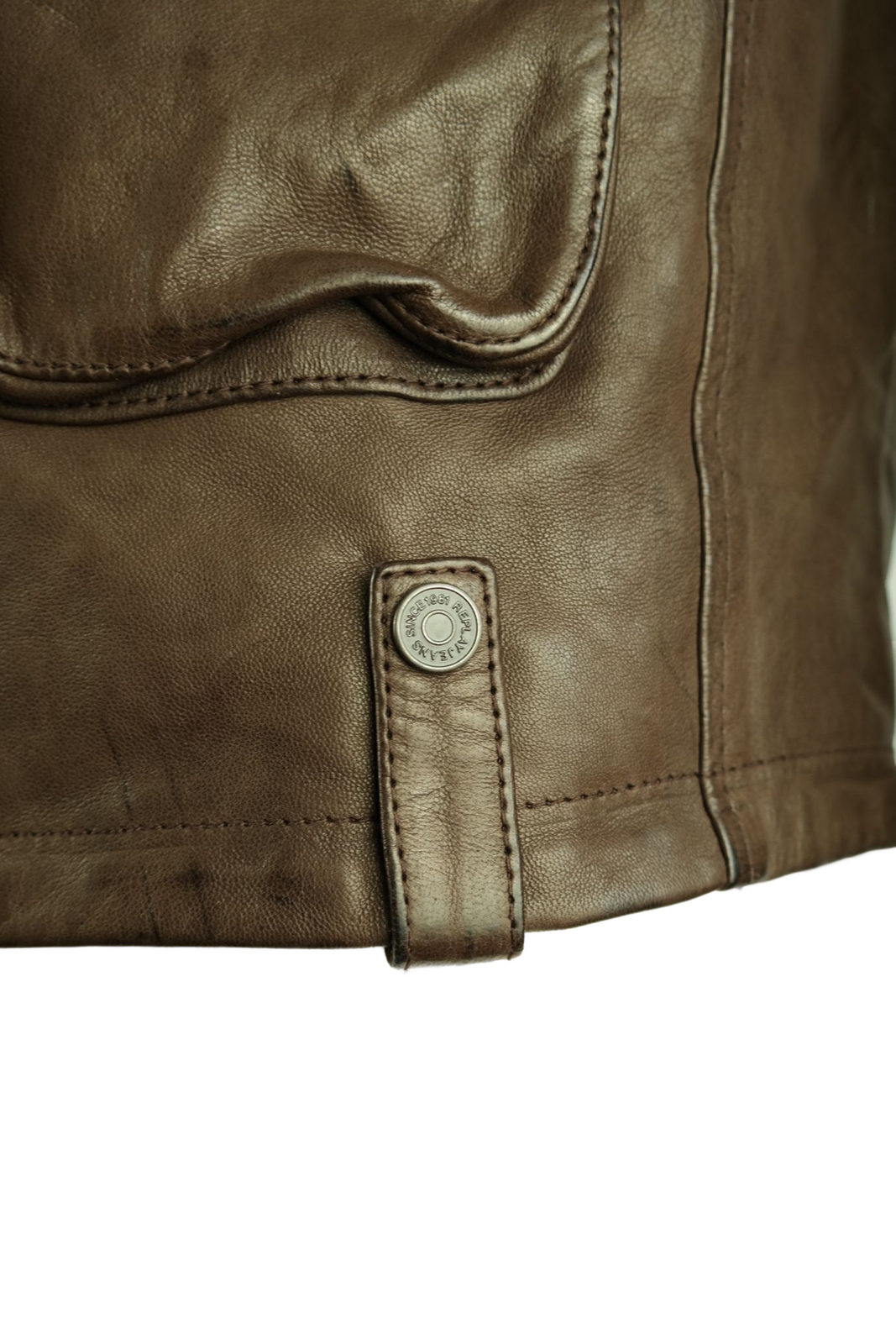 REPLAY REPLAY HERREN LEDERJACKE MIT TASCHEN / USED-LOOK / LAMMLEDER / BRAUN