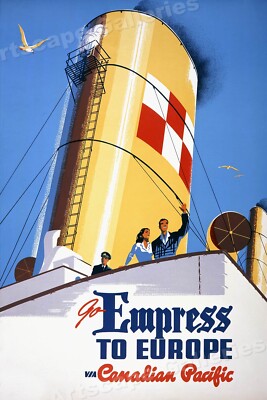 1950s ''Empress to Europe'' Vintage Style Canadian Travel Poster - 16x24