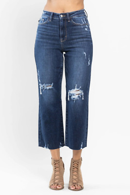 Judy Blue High Waist Knee Destroy Wide Leg Crop Denim 82593