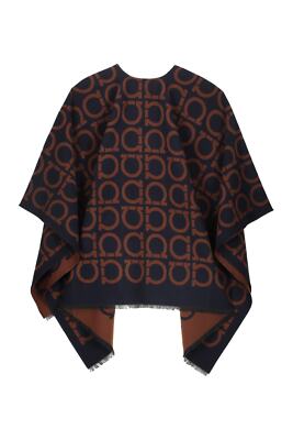 Pre-owned Ferragamo Wool Turtleneck Cape In Brown