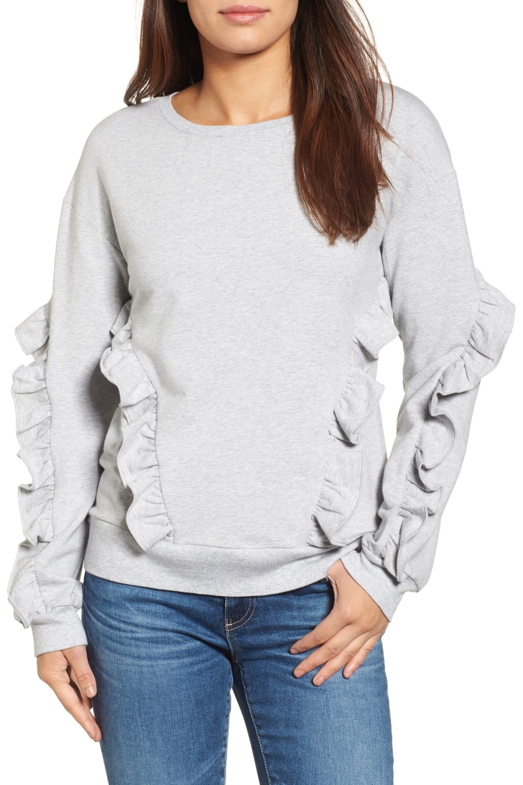Halogen 161134 Women's Ruffle Detail Long Sleeve Sweatshirt Petite Gray Sz. PM