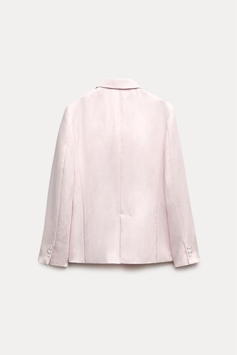 Pre-owned Zara Women Set Double Breasted Blazer + Straight Cut Pants Pink 2406/235+2405/23