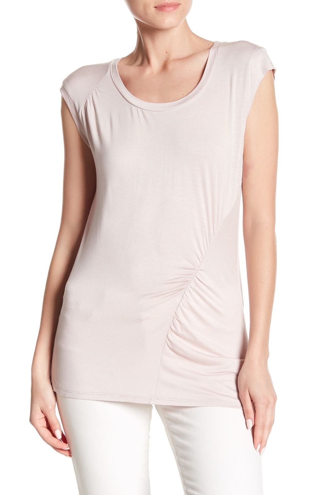 H By Bordeaux 163395 Women's Cap Sleeve Scoop Neck Ruched Tee Sz. Small