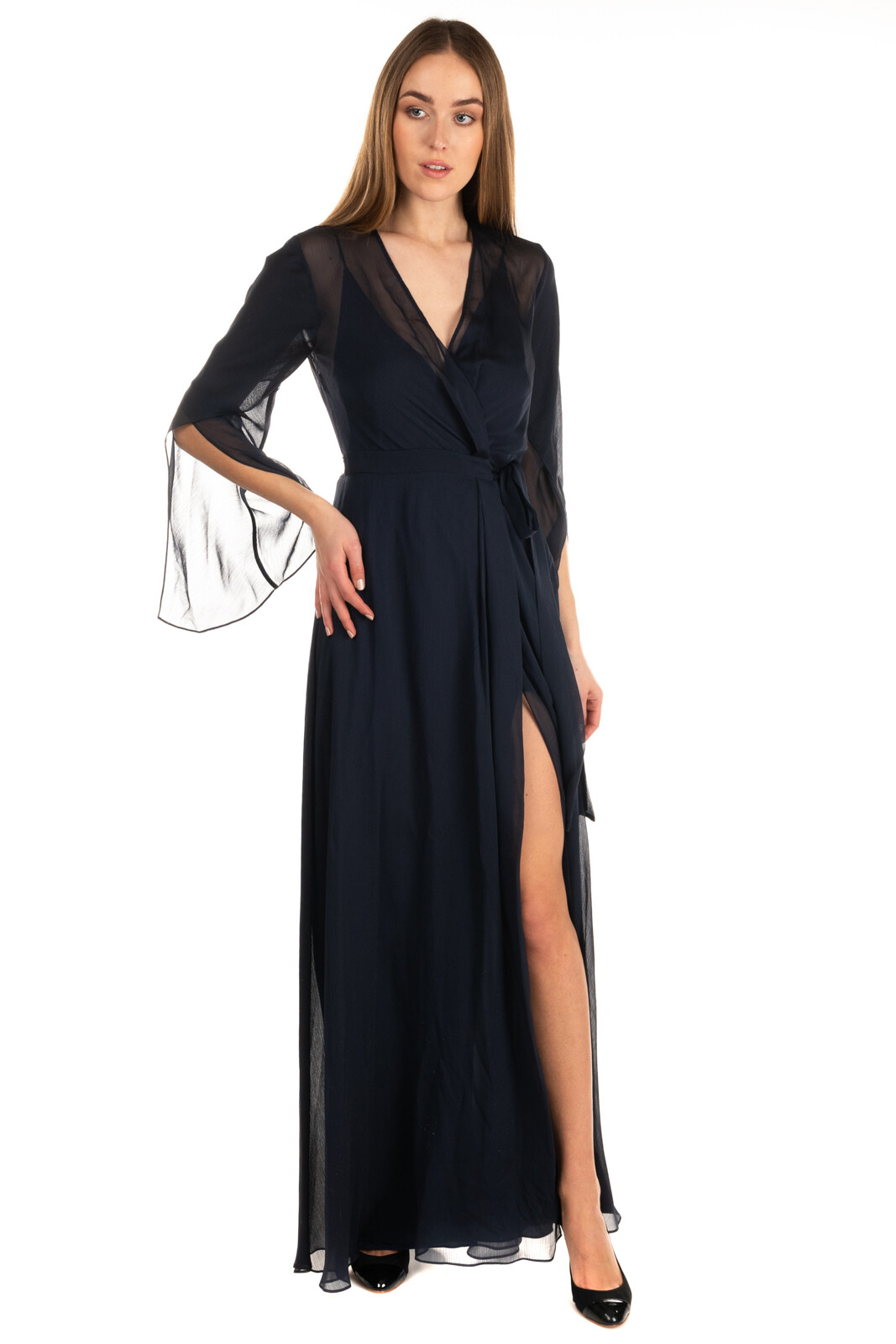 RRP €365 HALSTON HERITAGE Chiffon Maxi Wrap Dress Size 6 ...