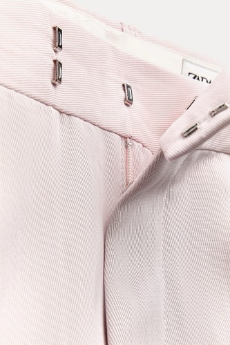 Pre-owned Zara Women Set Double Breasted Blazer + Straight Cut Pants Pink 2406/235+2405/23