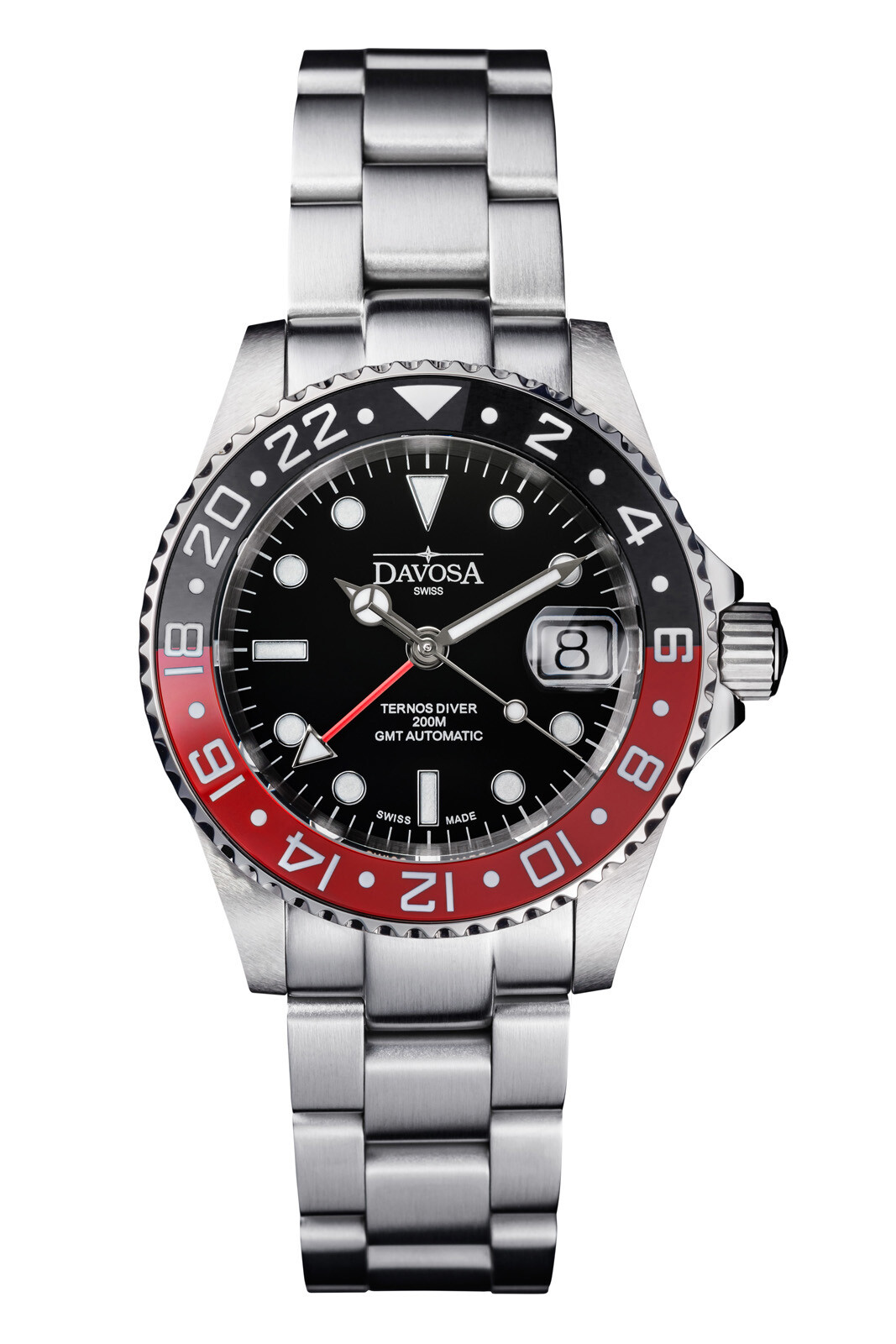 Pre-owned Davosa Ternos Ceramic Automatic Diving Watch Black Red Gmt Bezel 40mm - 16159090
