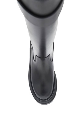 Pre-owned Dolce & Gabbana Leather Boots With Logoed Plaquee In Black