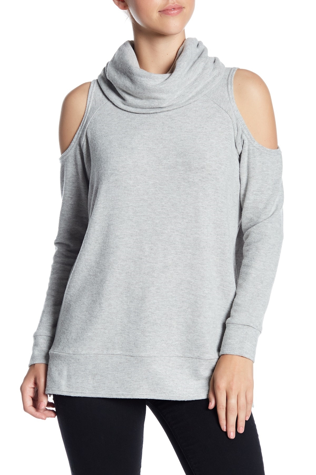 cupcakes and cashmere 162868 Women's Turtleneck Cold Shoulder Sweater Gray Sz. S