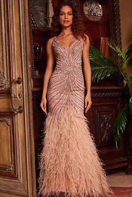 Pre-owned Jovani 24058 Evening Dress Lowest Price Guarantee Authentic In Champagne