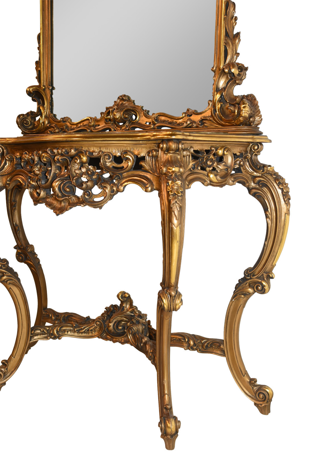 Elaborate Antique Gilded Italian Baroque Console with Mirror, 1920's