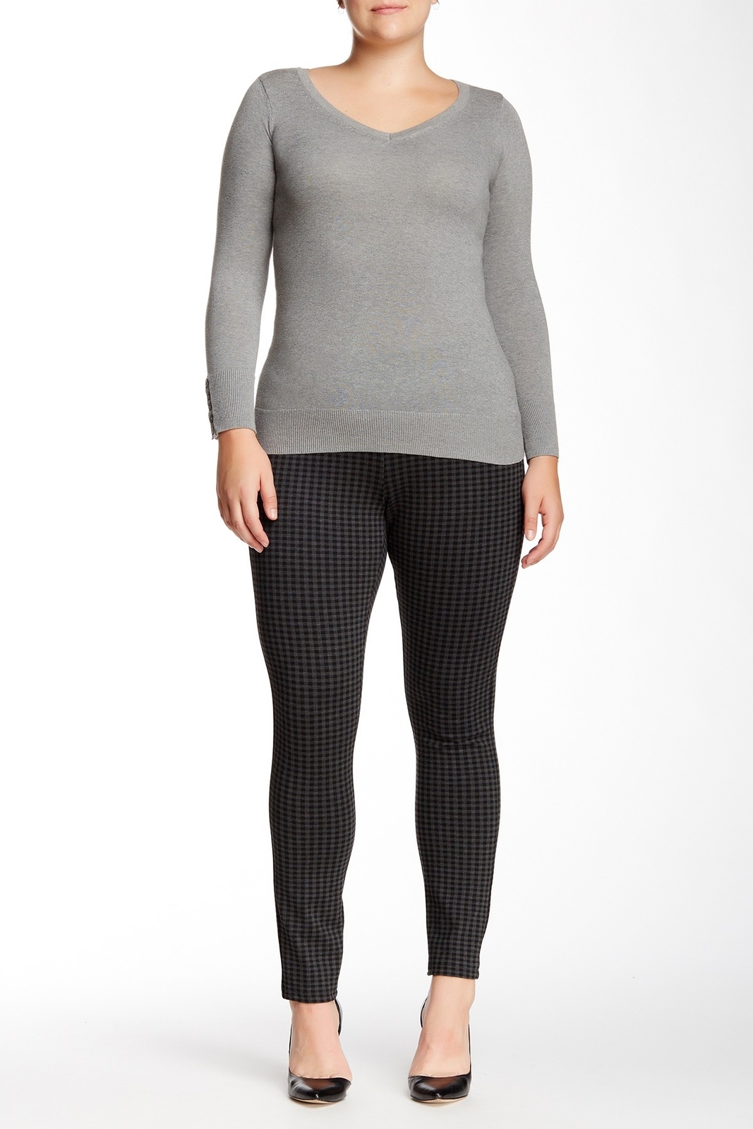 Amanda & Chelsea 144116 Women's Mini Checkered Slim Leg Pants Black Sz 16W