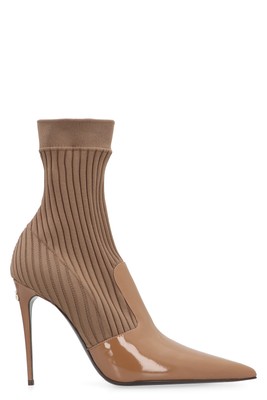 Pre-owned Dolce & Gabbana Sock Ankle Boots In Beige