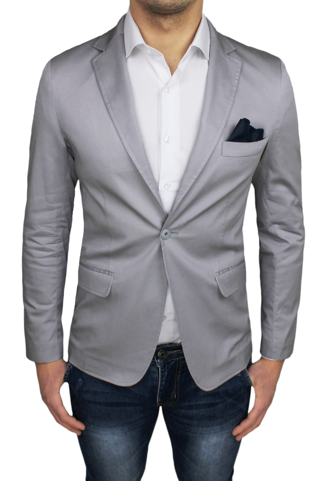 GIACCA UOMO DIAMOND GRIGIO CHIARO ESTIVA CASUAL ELEGANTE CON POCHETTE  TASCHINO