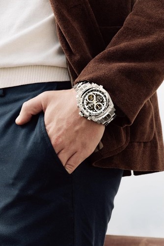 Pre-owned Bulova Men's Icon High Precision Quartz Chronograph Luxury Watch Make An Offer In Stainless Steel/ Blue And Yellow Accents