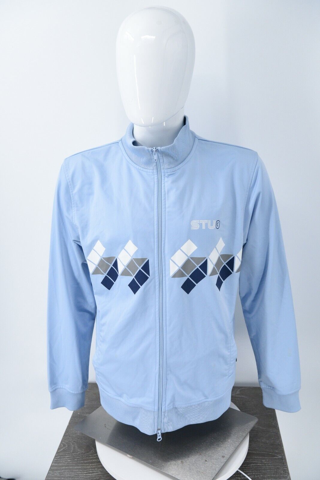 Stussy STU Full Zip Mens Large Warm Up Track Jacket Sky Blue Stussy STU Full Zip Mens Large Warm Up Track Jacket Sky Blue
