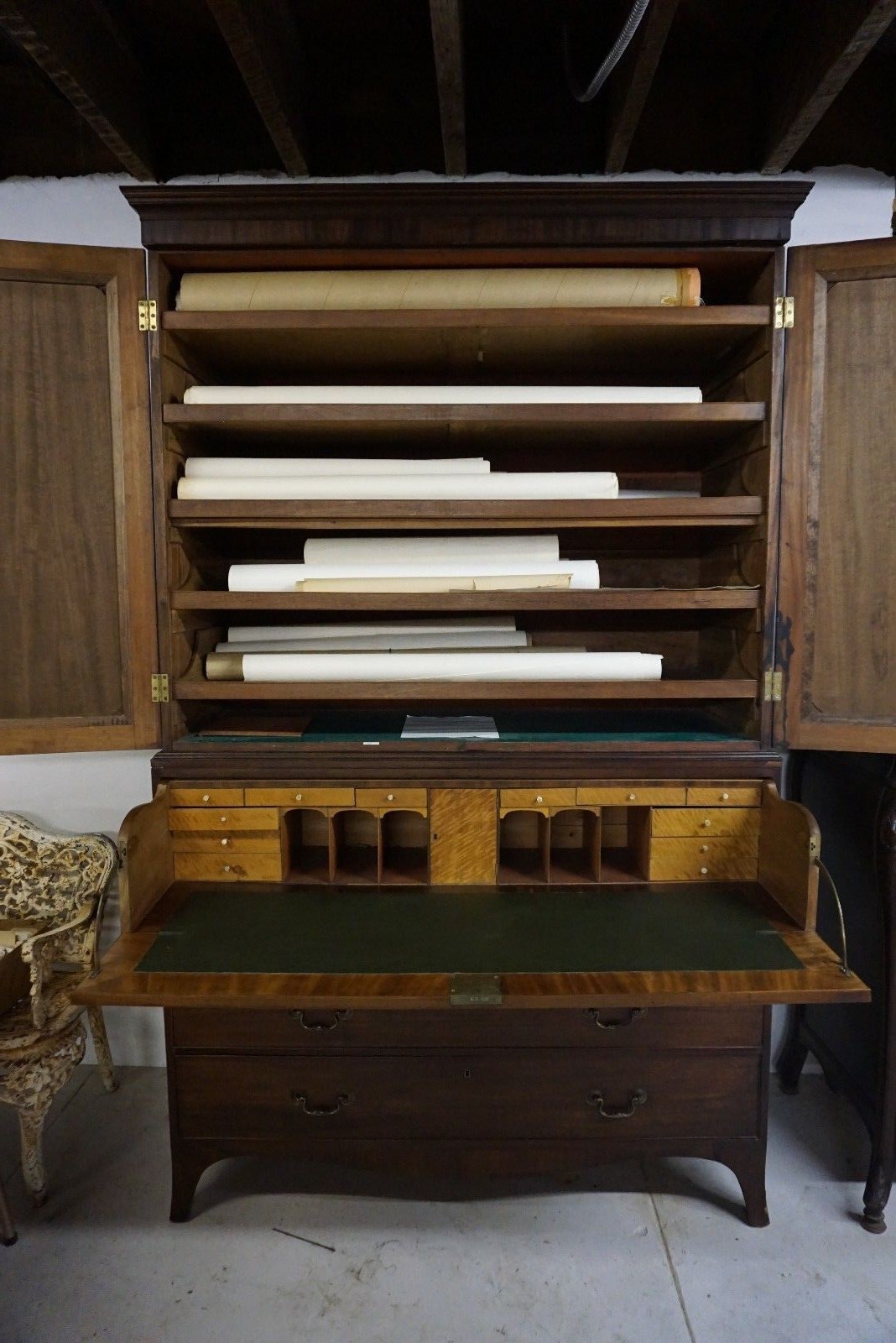 Antique Map Cabinet with Desk