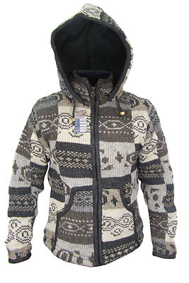 GHERI GESTRICKT HERREN JACKE AUS WOLLE FLEECEFUTTER PATCHWORK HOCH HALS WINTER HIPPIE