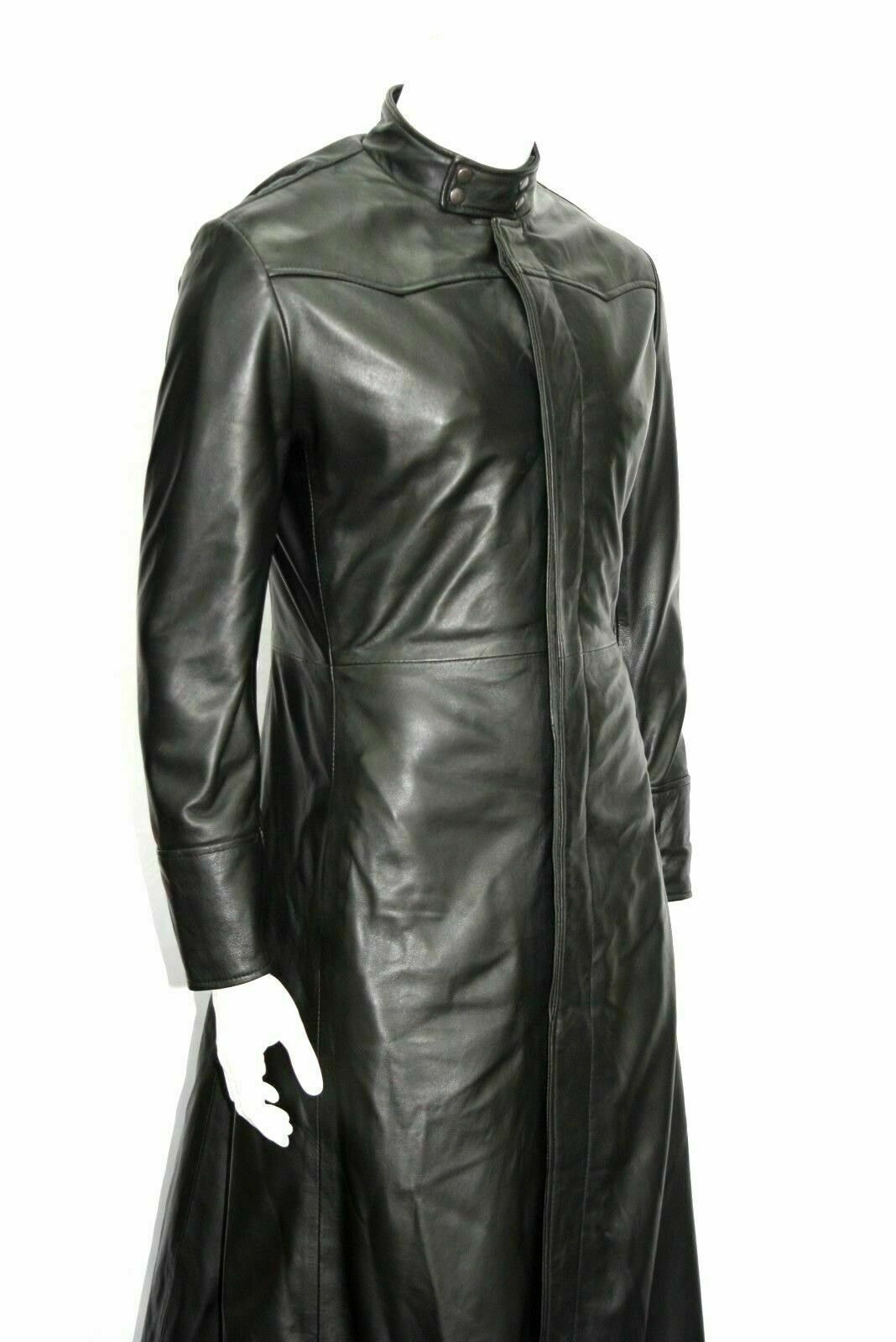 ZAFY LEATHER NEU HERREN SCHWARZ TRENCHCOAT LANGER MANTEL ECHTLEDER WEICH SCHAFSFELL ZL05