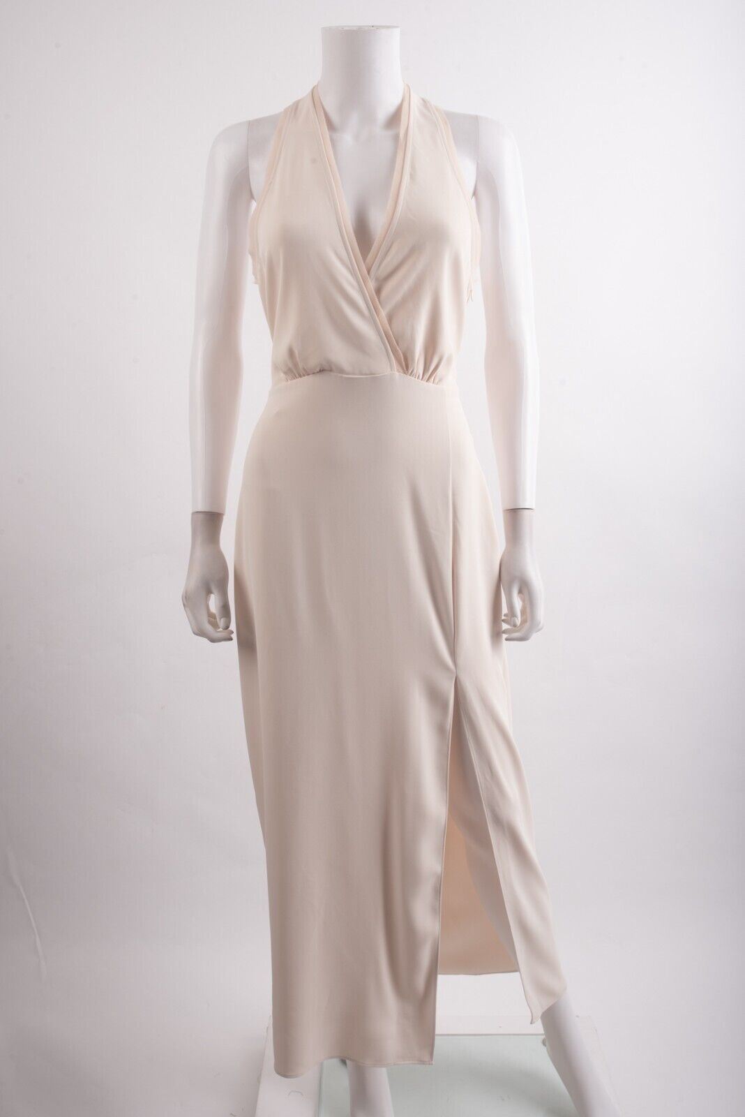 Zara Womens Slip Dress Maxi Ivory Ecru V-Neck Size S Semi
