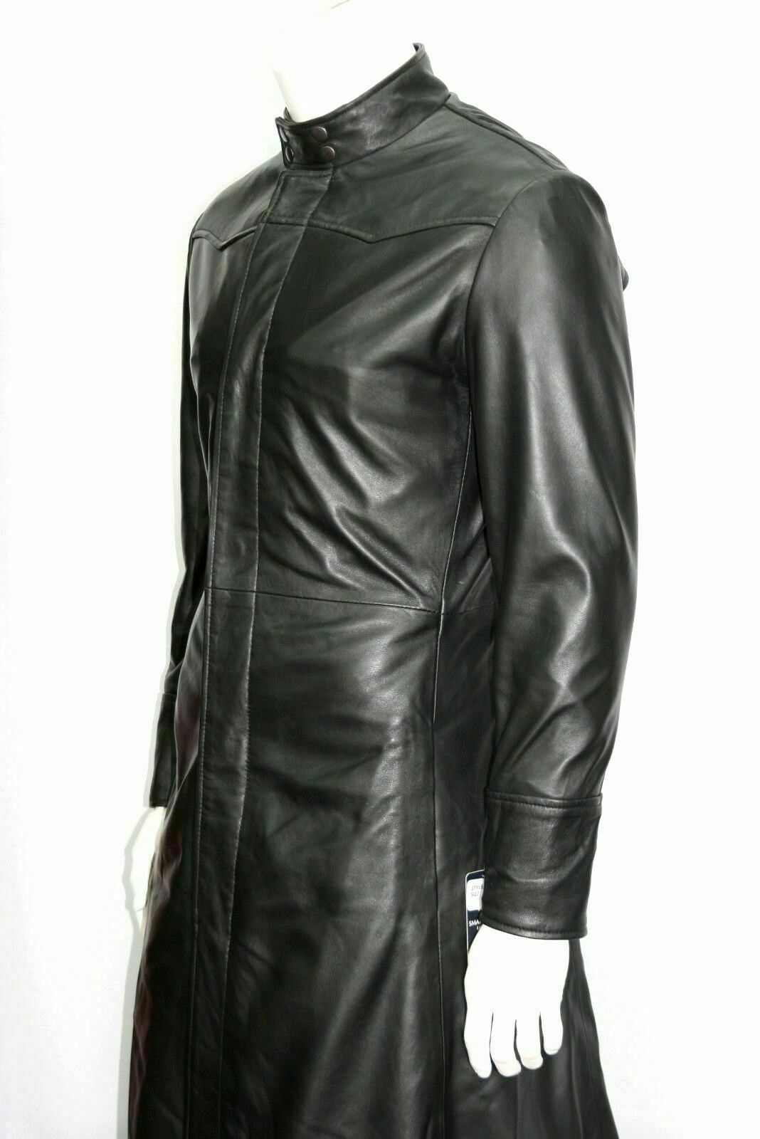 ZAFY LEATHER NEU HERREN SCHWARZ TRENCHCOAT LANGER MANTEL ECHTLEDER WEICH SCHAFSFELL ZL05