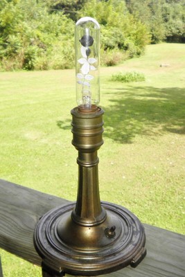 Old Art Deco Brass Lamp W Aerolux Vintage CHIMNEY Neon ROSES Light Bulb Works