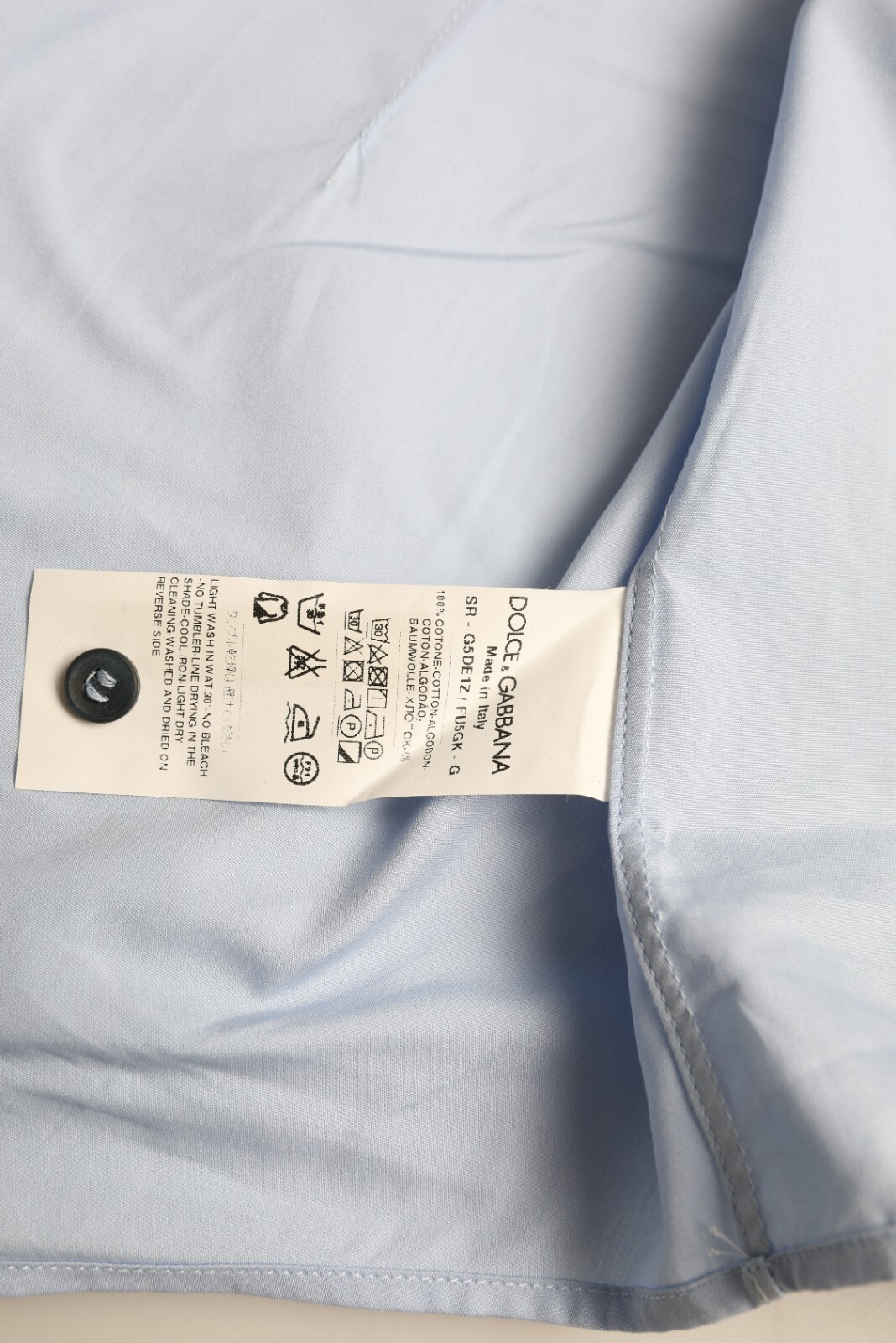 Pre-owned Dolce & Gabbana Shirt Dress Gold Sky Blue Cotton Men Formal 38/us15/xs 420usd