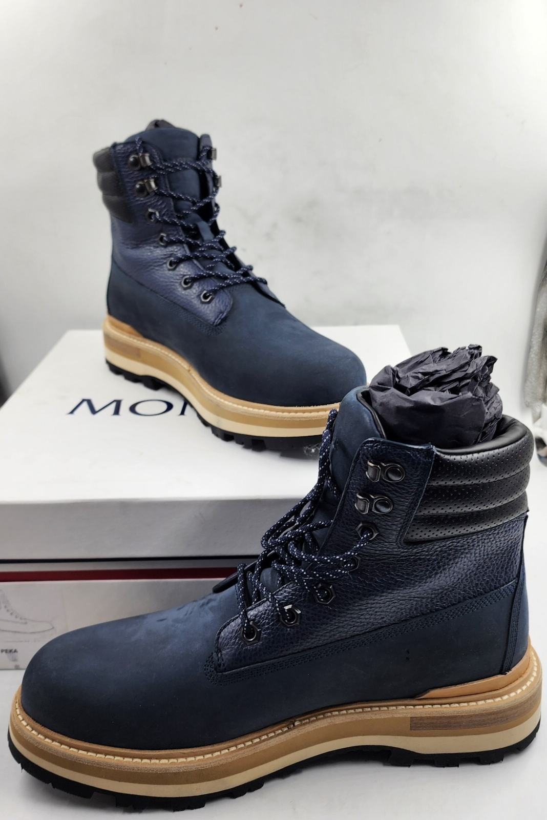 Moncler Peka Lace Up Hiking Boots Men's 43/10 US Navy Padded Collar Round Toe - Picture 2 of 18