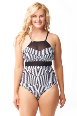 

Черно-белый слитный купальник из сетки шеврон от Sea - Sand Beachwear