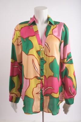 Zara Womens Printed Satin Effect Blouse Button Shirt M Multi-Color 2587/163 NWT